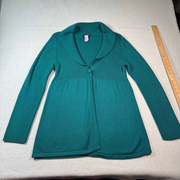 Alfani Lg Cardigan Angora Blend Teal Green Shawl Collar Single Button Closure rd - Picture 2 of 16